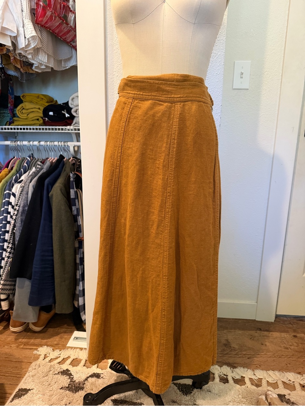Zara high waisted brown linen midi wrap skirt